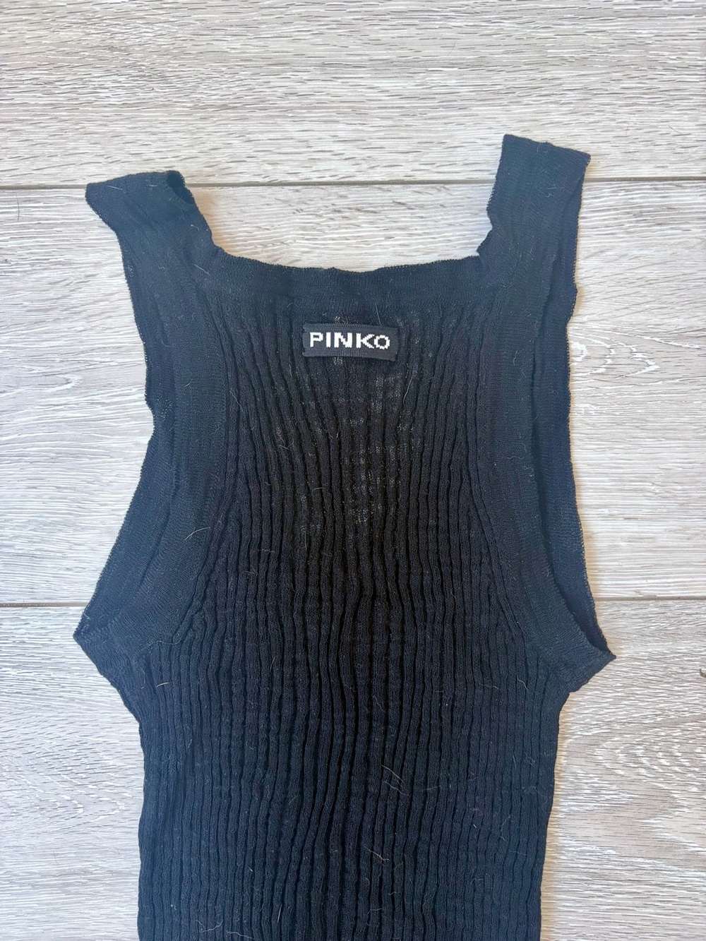 Pinko Black Ribbed Square-Neck Tank